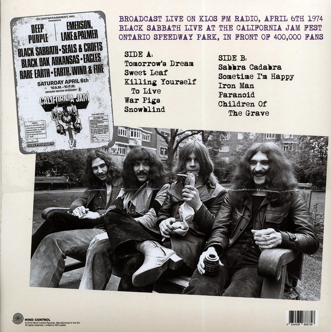 Black Sabbath - Live From The Ontario Speedway Park, April 6th 1974: KLOS-FM Broadcast (ltd. 500 copies made) - Vinyl LP, LP