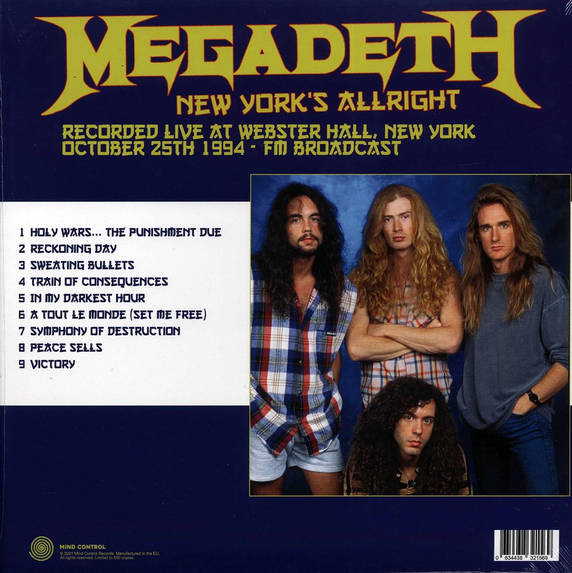 Megadeth - New York's Alright: Recorded Live At Webster Hall, New York, October 25th 1994 FM Broadcast (ltd. 500 copies made) - Vinyl LP, LP