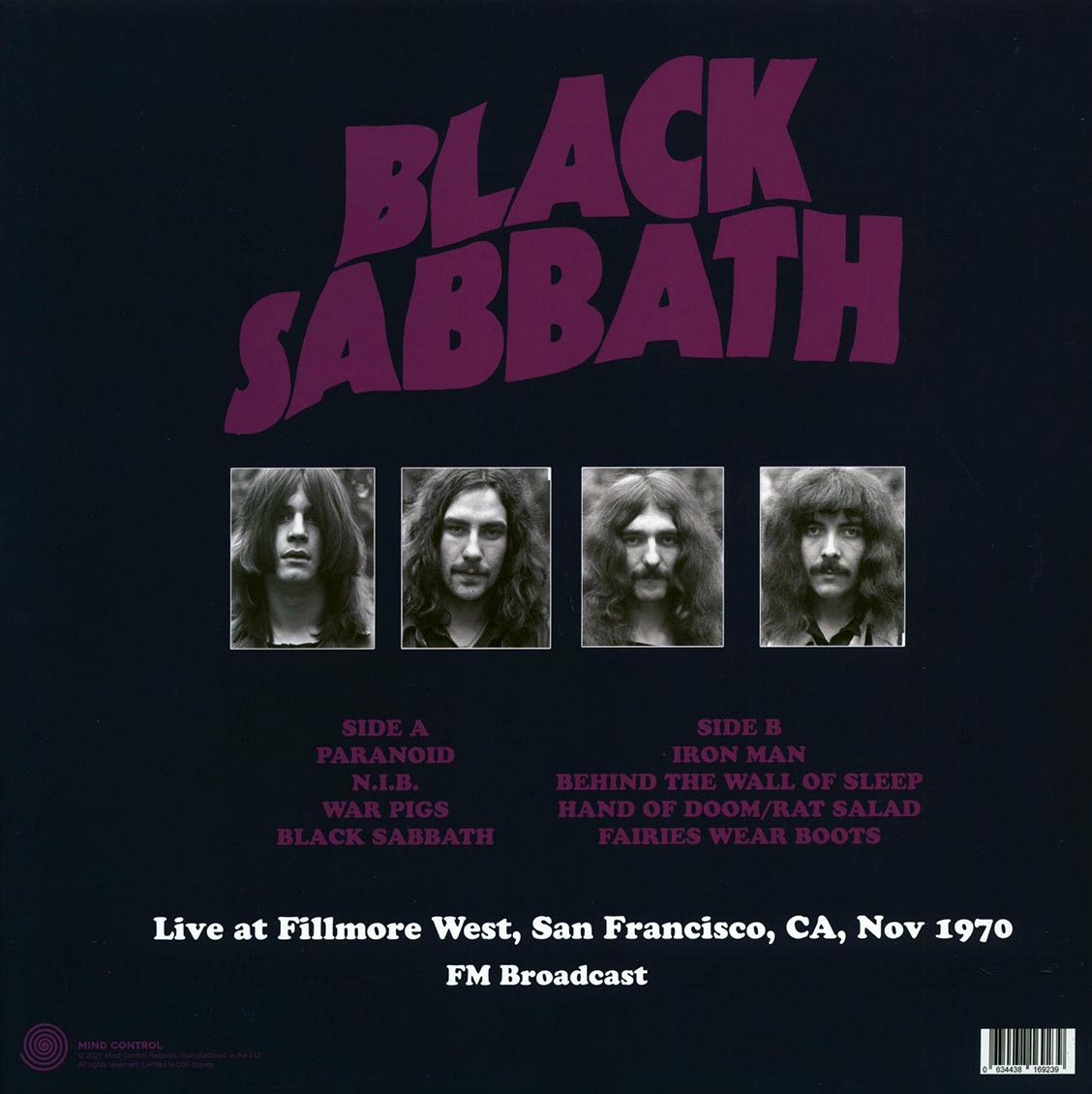 Black Sabbath - Live At Fillmore West, San Francisco, CA, Nov 1970 FM Broadcast (ltd. 500 copies made) (magenta vinyl) - Vinyl LP, LP