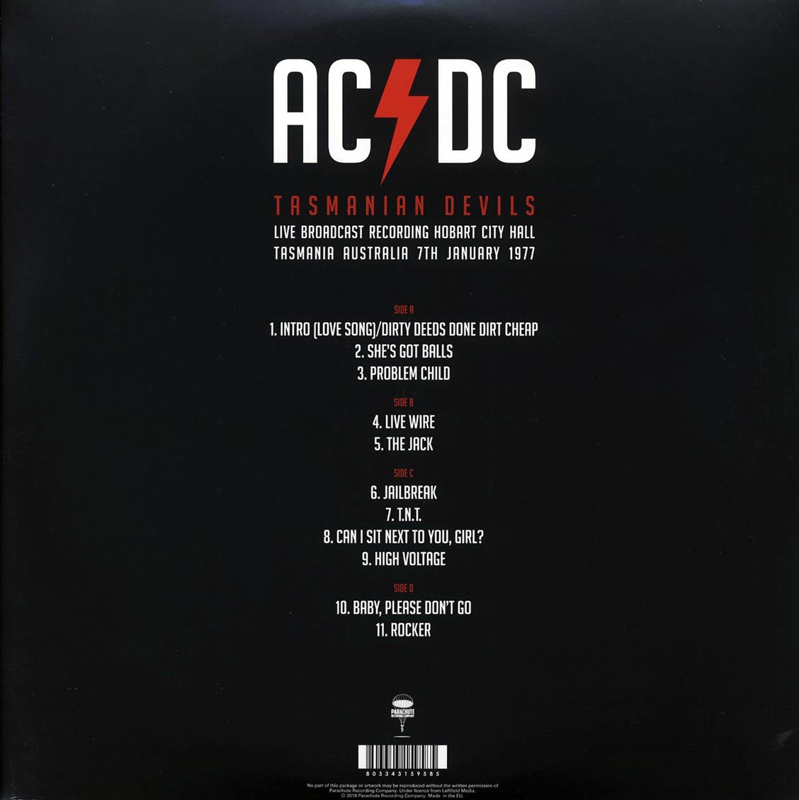 AC/DC - Tasmanian Devils: Live Broadcast Recording, Hobart City Hall, Tasmania, Australia, 7th January 1977 (2xLP) - Vinyl LP, LP