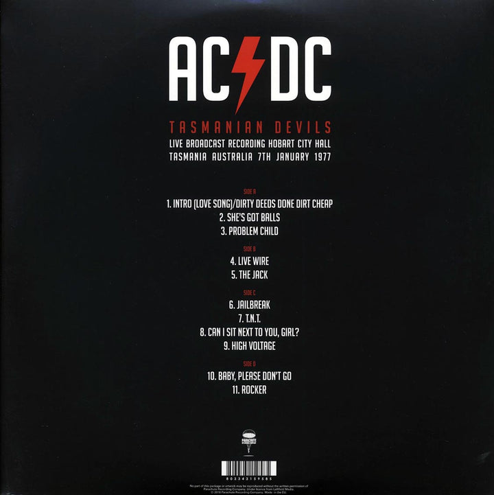 AC/DC - Tasmanian Devils: Live Broadcast Recording, Hobart City Hall, Tasmania, Australia, 7th January 1977 (2xLP) - Vinyl LP - LP