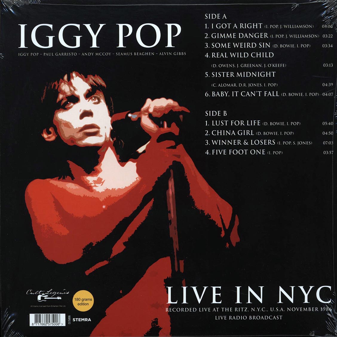 Iggy Pop - Live In NYC: Recorded Live At The Ritz, NYC, USA November 1986 Live Radio Broadcast - Vinyl LP, LP
