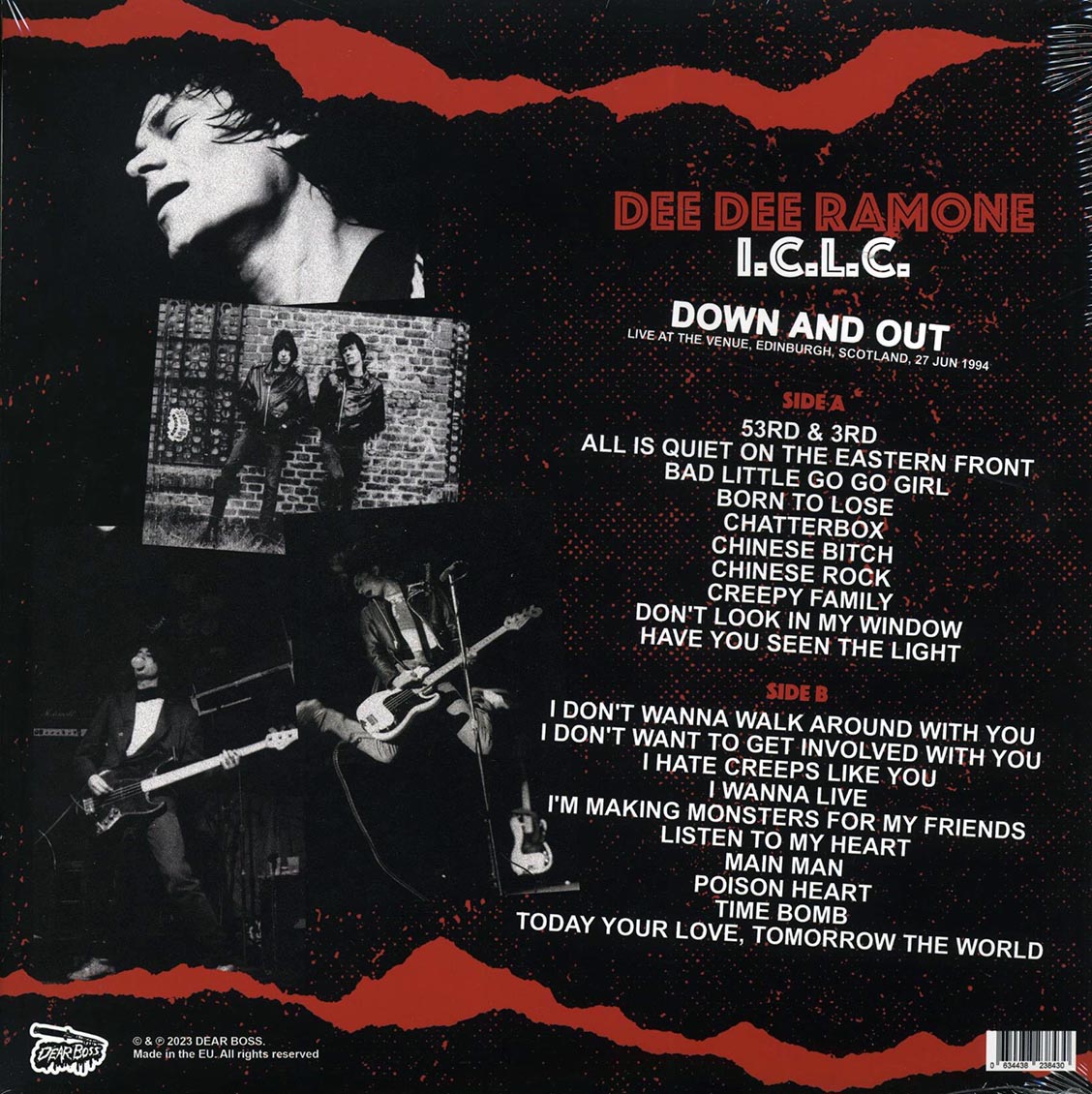 Dee Dee Ramone ICLC - Down And Out: Live At The Venue, Edinburgh, Scotland, 27 June 1994 - Vinyl LP, LP