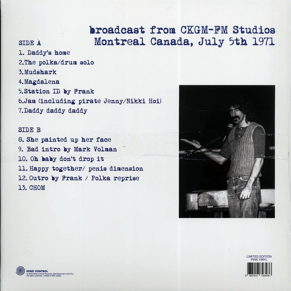 Frank Zappa - Live Montreal 1971: Broadcast From CKGM-FM Studios, Montreal Canada, July 5th 1971 (ltd. 500 copies made) (pink vinyl) - Vinyl LP, LP