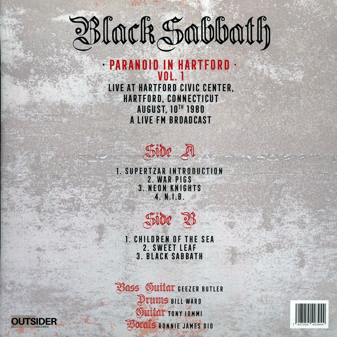 Black Sabbath - Paranoid In Hartford Volume 1: Live At Hartford Civic Center, Hartford Connecticut August 10th 1980 (red vinyl) - Vinyl LP, LP