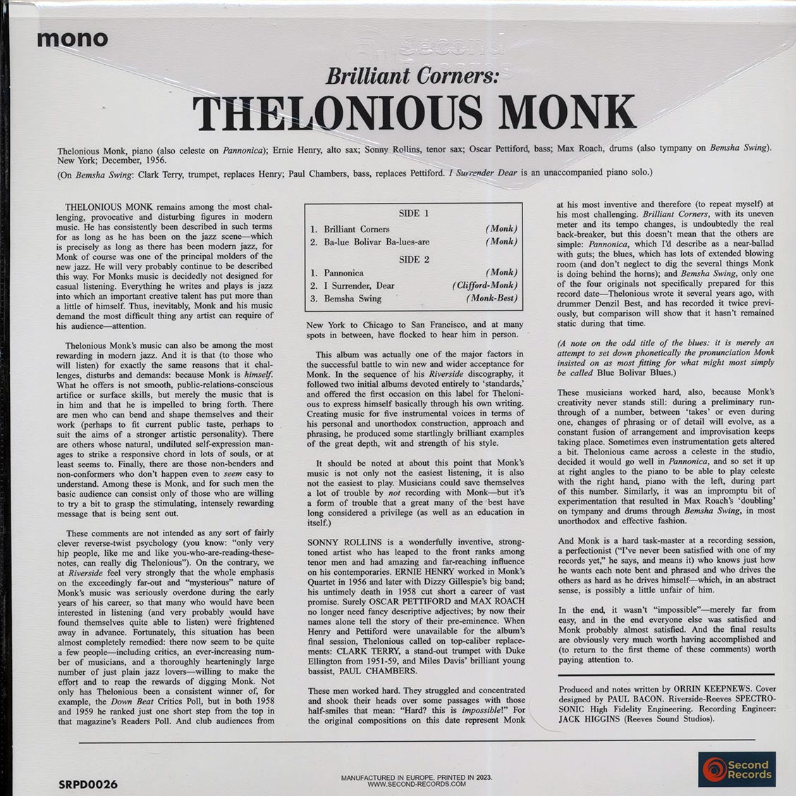 Thelonious Monk - Brilliant Corners (180g) (clear vinyl) - Vinyl LP, LP