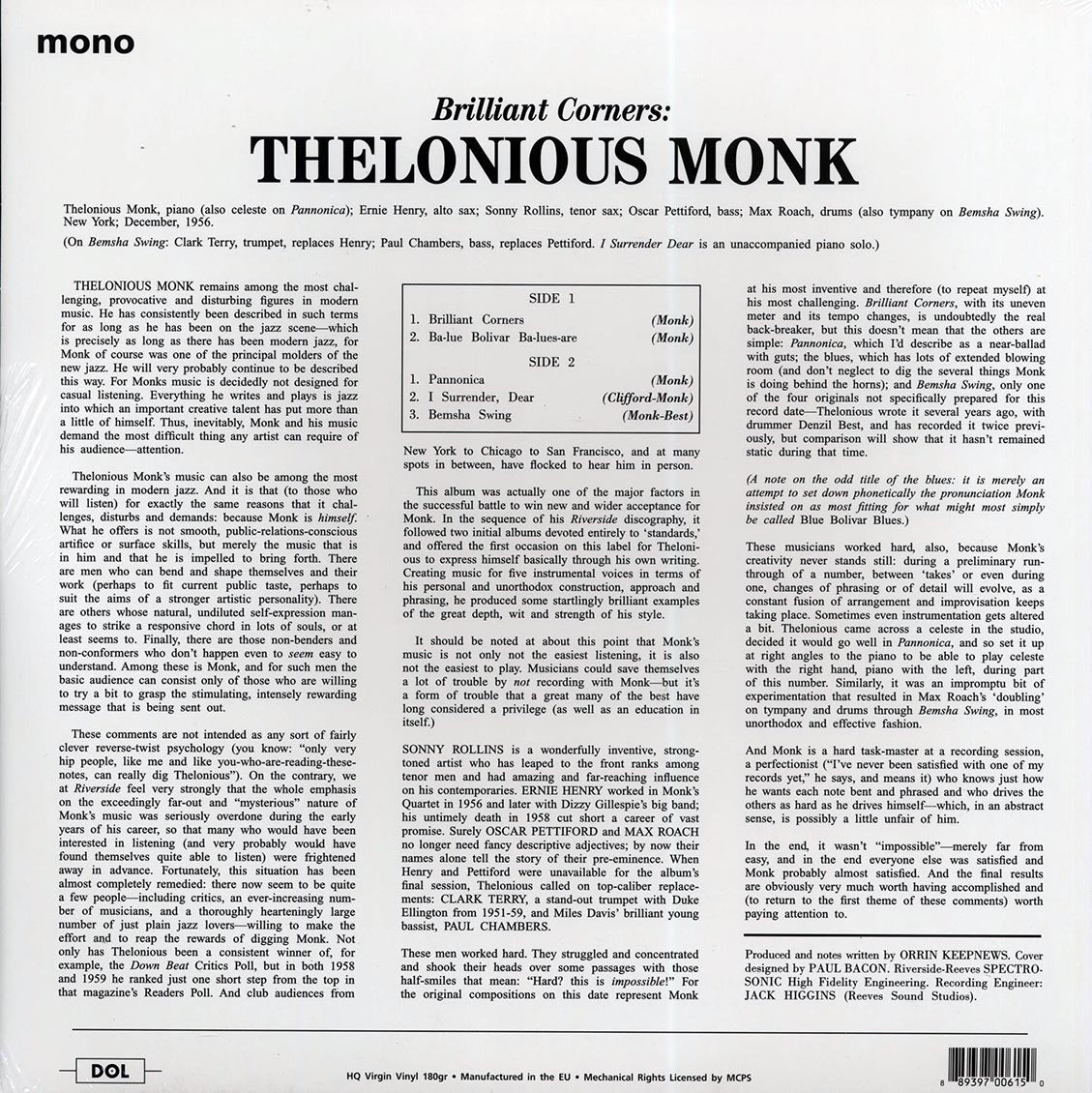 Thelonious Monk - Brilliant Corners (180g) (colored vinyl) - Vinyl LP, LP