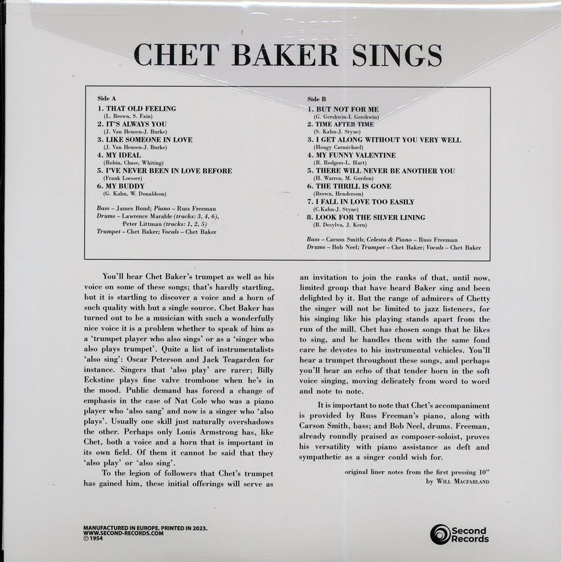 Chet Baker - Sings (180g) (yellow vinyl) - Vinyl LP, LP