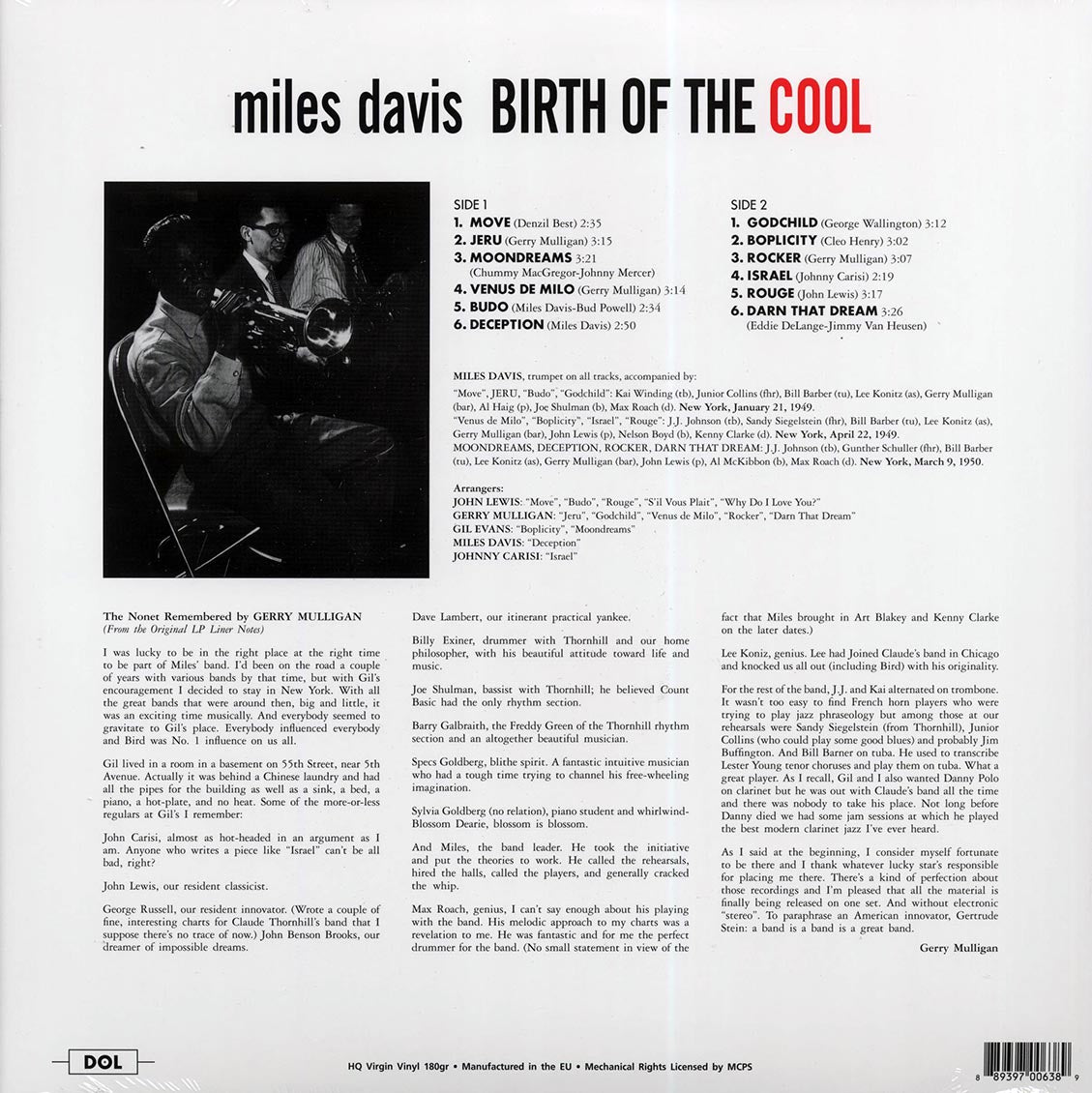 Miles Davis - Birth Of The Cool (180g) (white vinyl) - Vinyl LP, LP