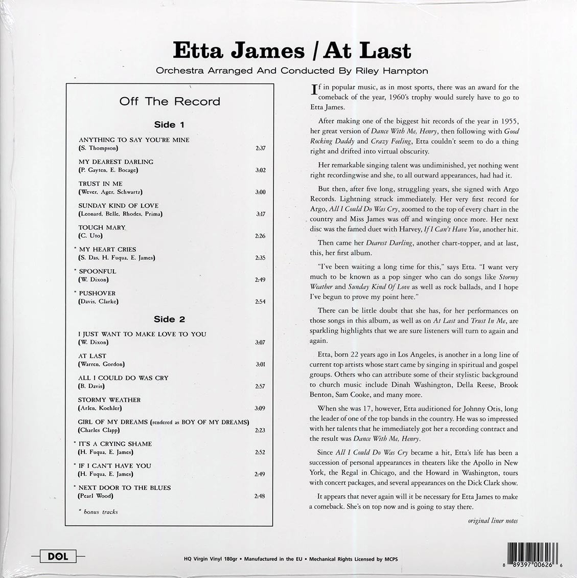 Etta James - At Last! (180g) (orange vinyl) - Vinyl LP, LP