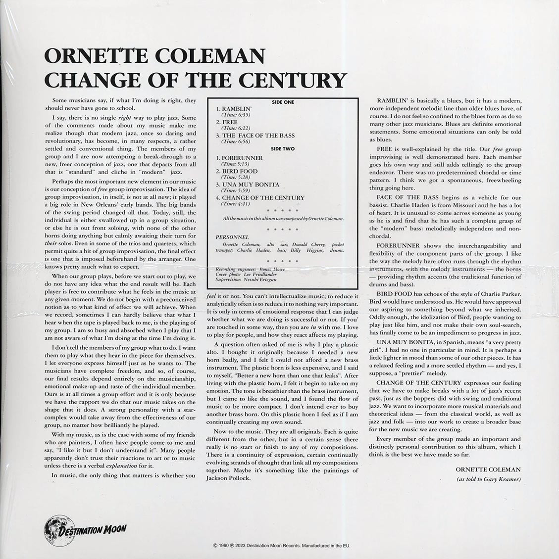 Ornette Coleman - Change Of The Century (ltd. 500 copies made) (clear vinyl) - Vinyl LP, LP