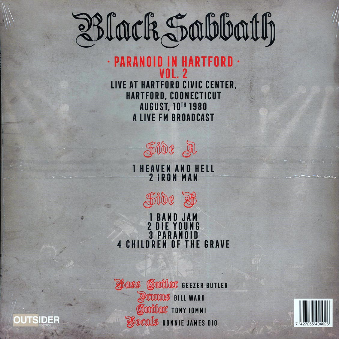 Black Sabbath - Paranoid In Hartford Volume 2: Live At Hartford Civic Center, Hartford Connecticut August 10th 1980 (red vinyl) - Vinyl LP, LP