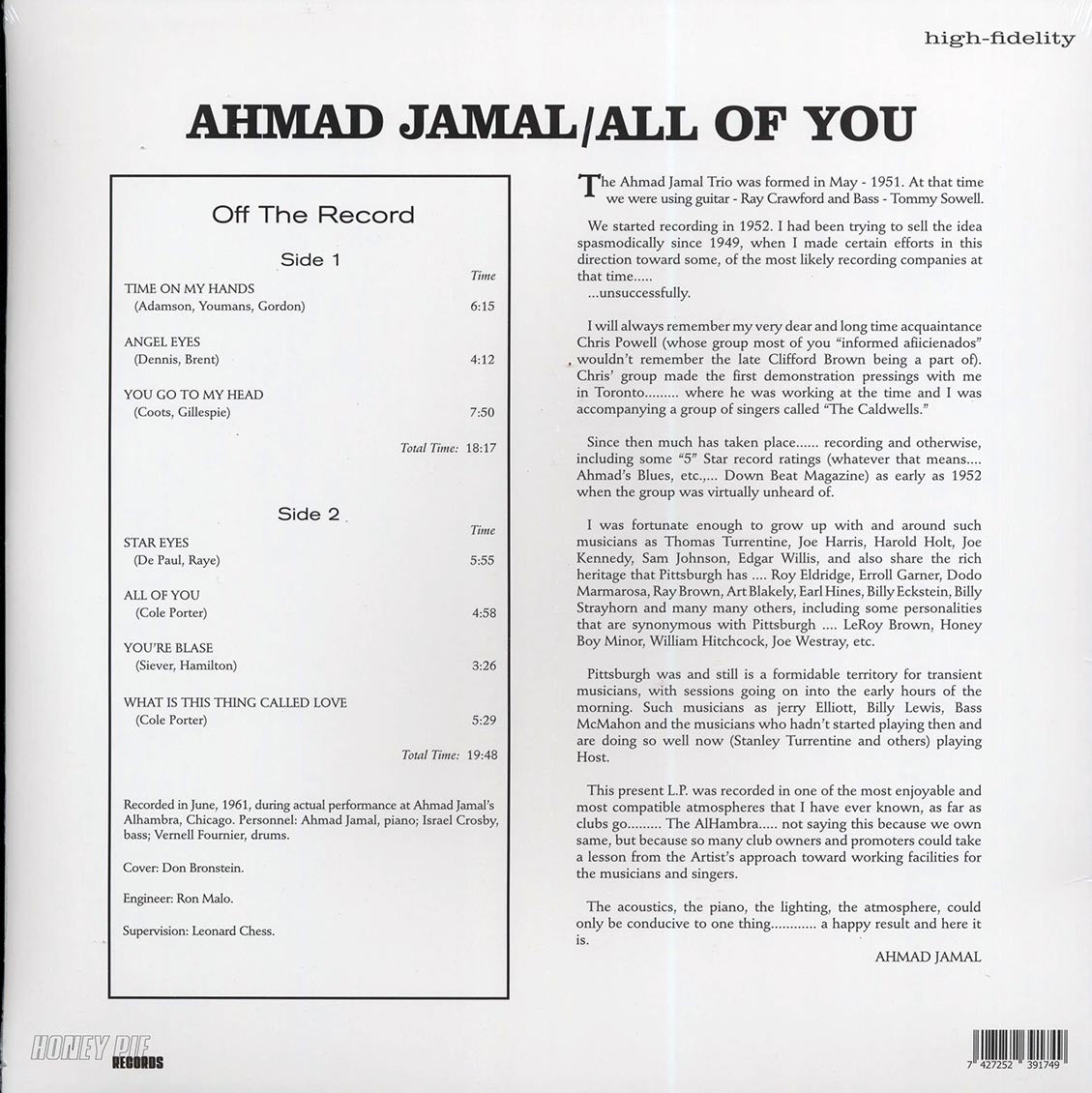 Ahmad Jamal - All Of You - Vinyl LP, LP