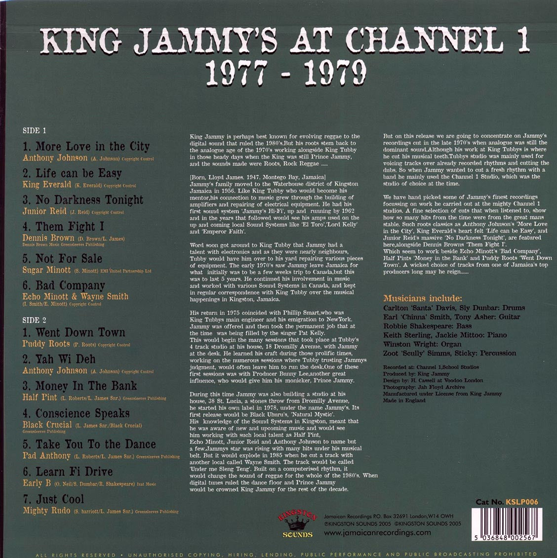 Jr. Reid, Half Pint, Wayne Smith, Pad Anthony, Etc. - King Jammy At Channel One (180g) - Vinyl LP, LP