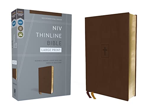 Niv, Thinline Bible, Large Print, Leathersoft, Brown, Red Letter, Comfort Print -- Zondervan, Bible