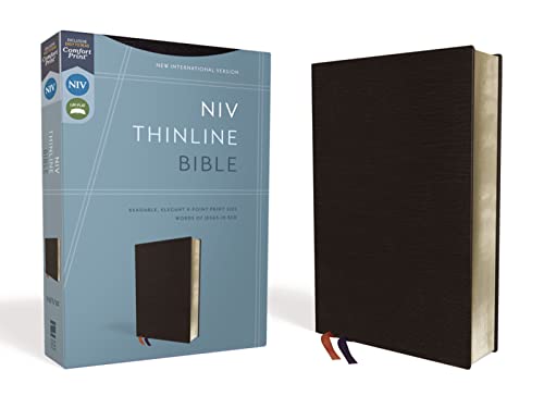 NIV, Thinline Bible, Bonded Leather, Black, Red Letter Edition -- Zondervan - Bible