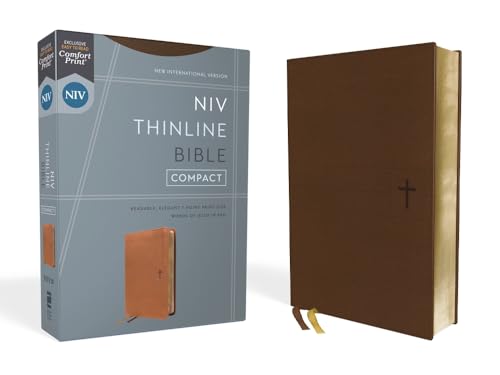 Niv, Thinline Bible, Compact, Leathersoft, Brown, Red Letter, Comfort Print -- Zondervan, Bible