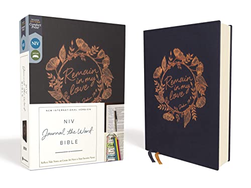 Niv, Journal the Word Bible, Cloth Over Board, Navy, Red Letter Edition, Comfort Print: Reflect, Take Notes, or Create Art Next to Your Favorite Verse -- Zondervan, Bible