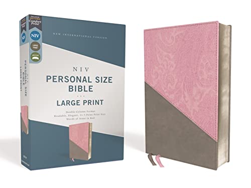 Niv, Personal Size Bible, Large Print, Leathersoft, Pink/Gray, Red Letter Edition, Comfort Print -- Zondervan - Bible