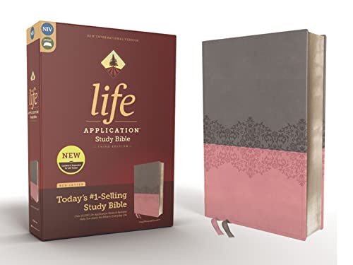 Niv, Life Application Study Bible, Third Edition, Leathersoft, Gray/Pink, Red Letter Edition -- Zondervan, Bible