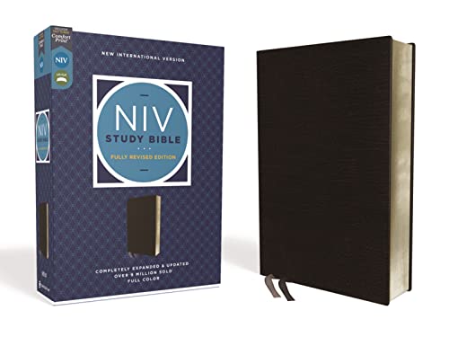 NIV Study Bible, Fully Revised Edition, Bonded Leather, Black, Red Letter, Comfort Print -- Kenneth L. Barker, Bible