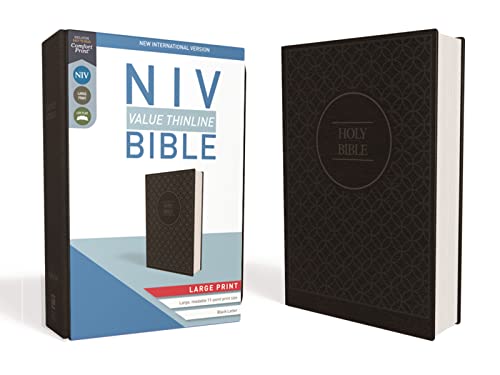 NIV, Value Thinline Bible, Large Print, Imitation Leather, Gray/Black -- Zondervan - Bible