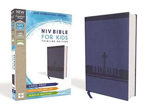 Niv, Bible for Kids, Large Print, Leathersoft, Blue, Red Letter, Comfort Print: Thinline Edition -- Zondervan, Bible