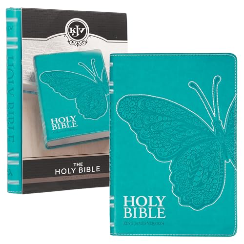 KJV Holy Bible, Gift Edition for Girls/Teens King James Version, Faux Leather Flexible Cover, Teal Butterfly by Christian Art Gifts