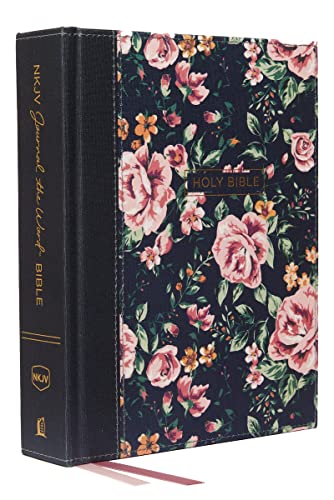 NKJV, Journal the Word Bible, Cloth Over Board, Gray Floral, Red Letter Edition, Comfort Print: Reflect, Journal, or Create Art Next to Your Favorite -- Thomas Nelson, Bible