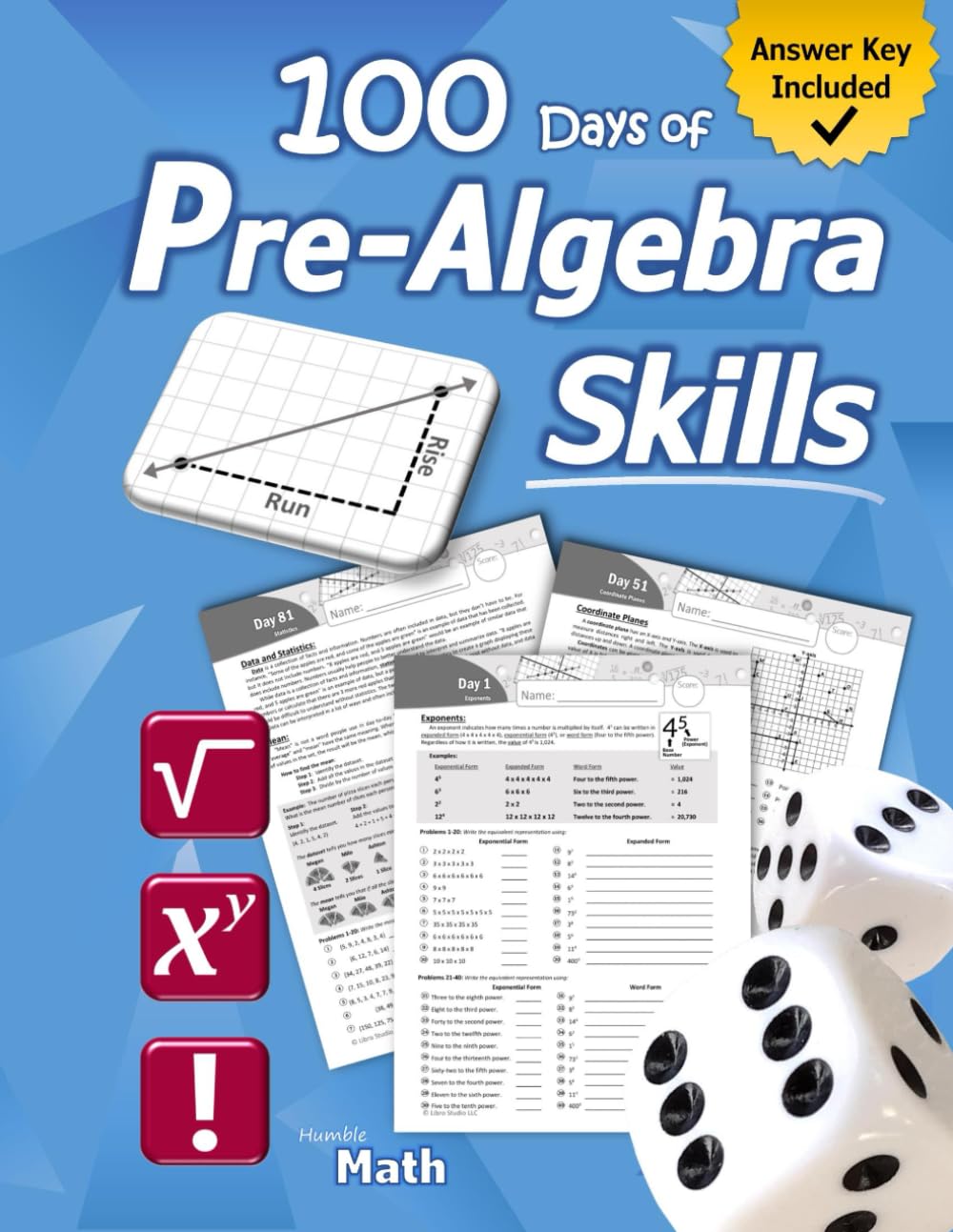 Pre-Algebra Skills: (Grades 6-8) Middle School Math Workbook (Prealgebra: Exponents, Roots, Ratios, Proportions, Negative Numbers, Coordin by Math, Humble