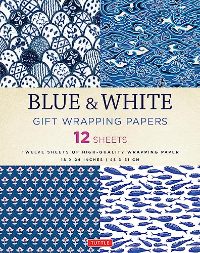 Blue & White Gift Wrapping Papers - 12 Sheets: 18 X 24 Inch (45 X 61 CM) Wrapping Paper -- Tuttle Studio, Paperback