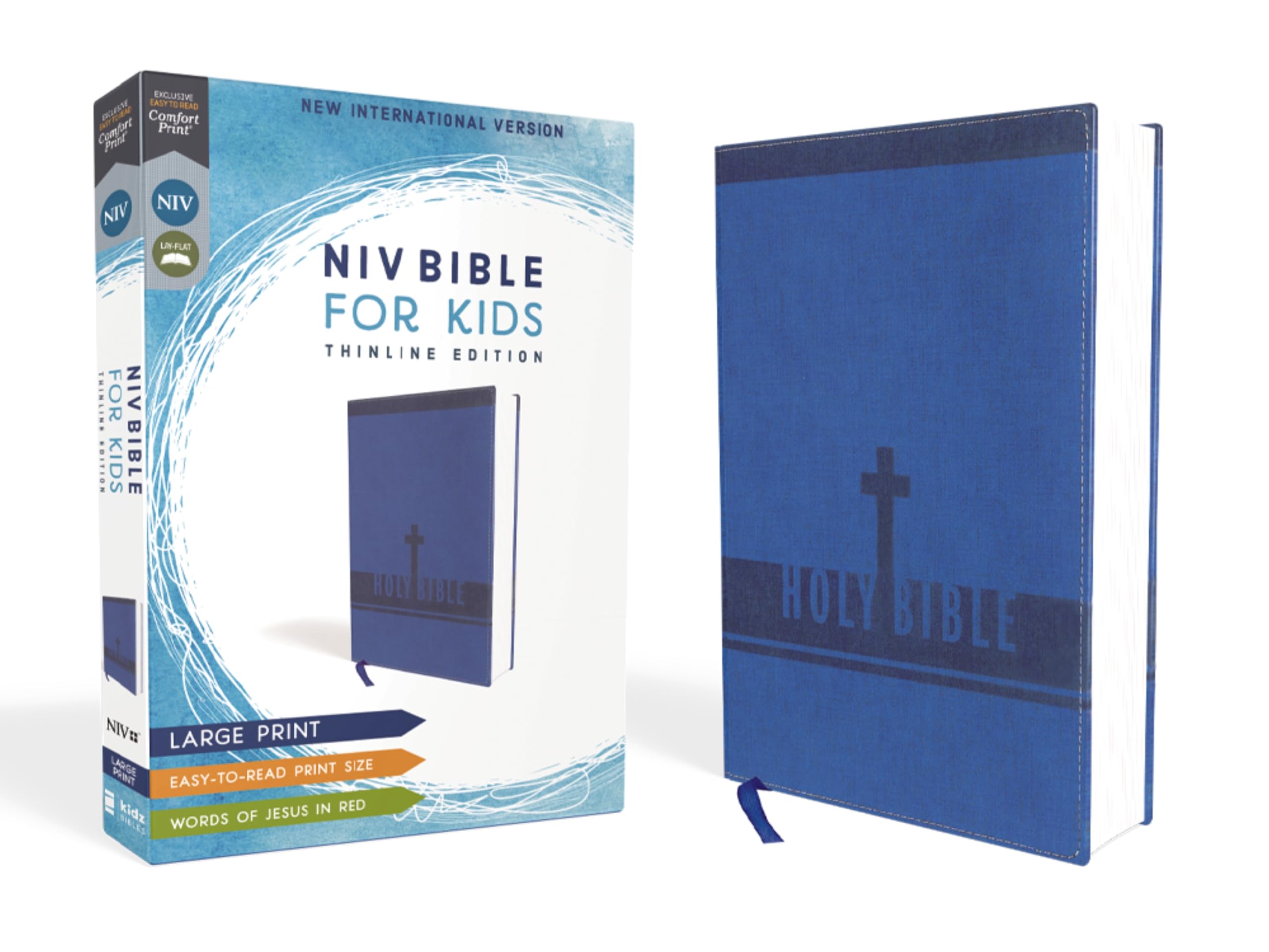 Niv, Bible for Kids, Large Print, Leathersoft, Blue, Red Letter, Comfort Print: Thinline Edition by Zondervan