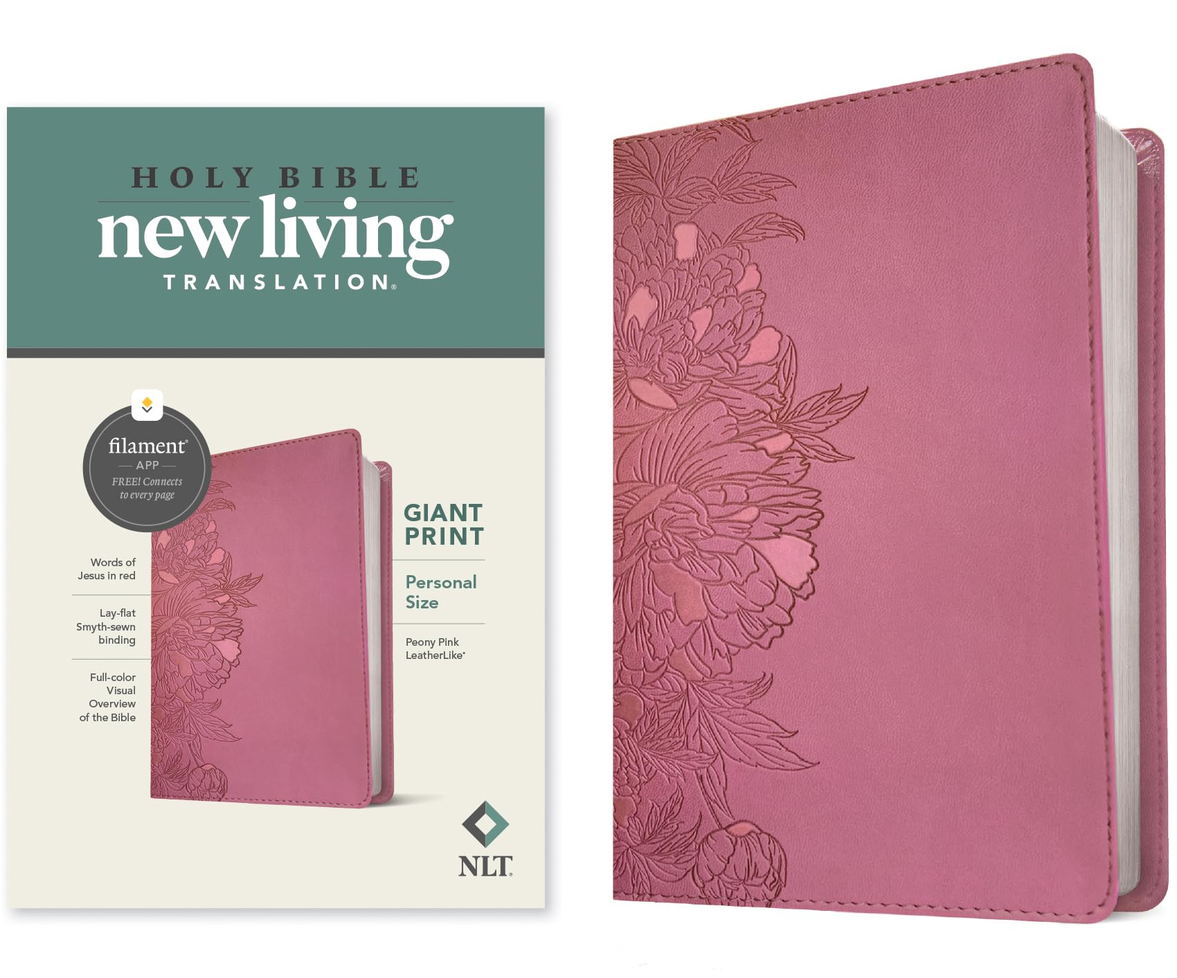 NLT Personal Size Giant Print Bible, Filament Enabled Edition (Red Letter, Leatherlike, Peony Pink) by Tyndale