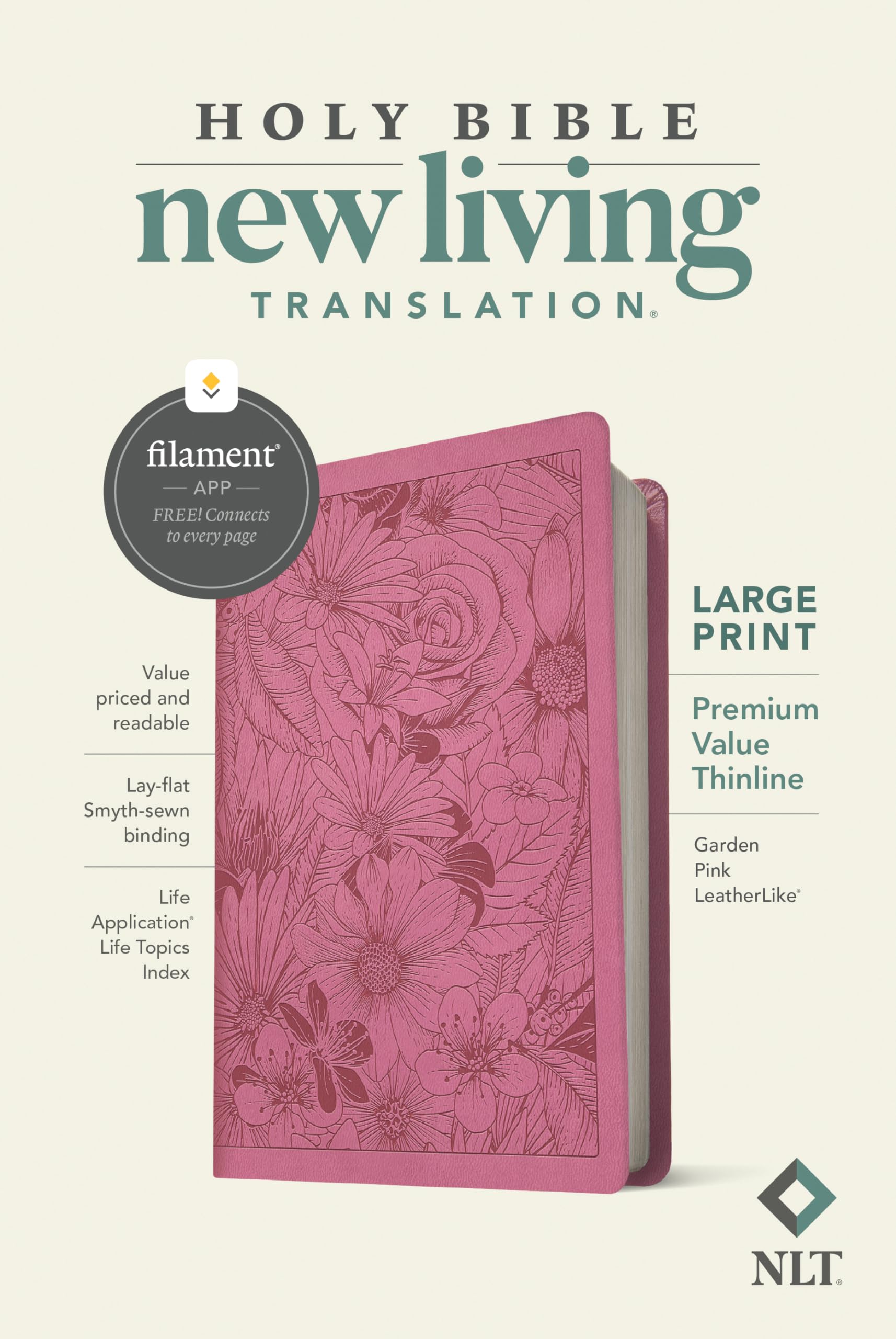 NLT Large Print Premium Value Thinline Bible, Filament Enabled Edition (Leatherlike, Garden Pink) by Tyndale