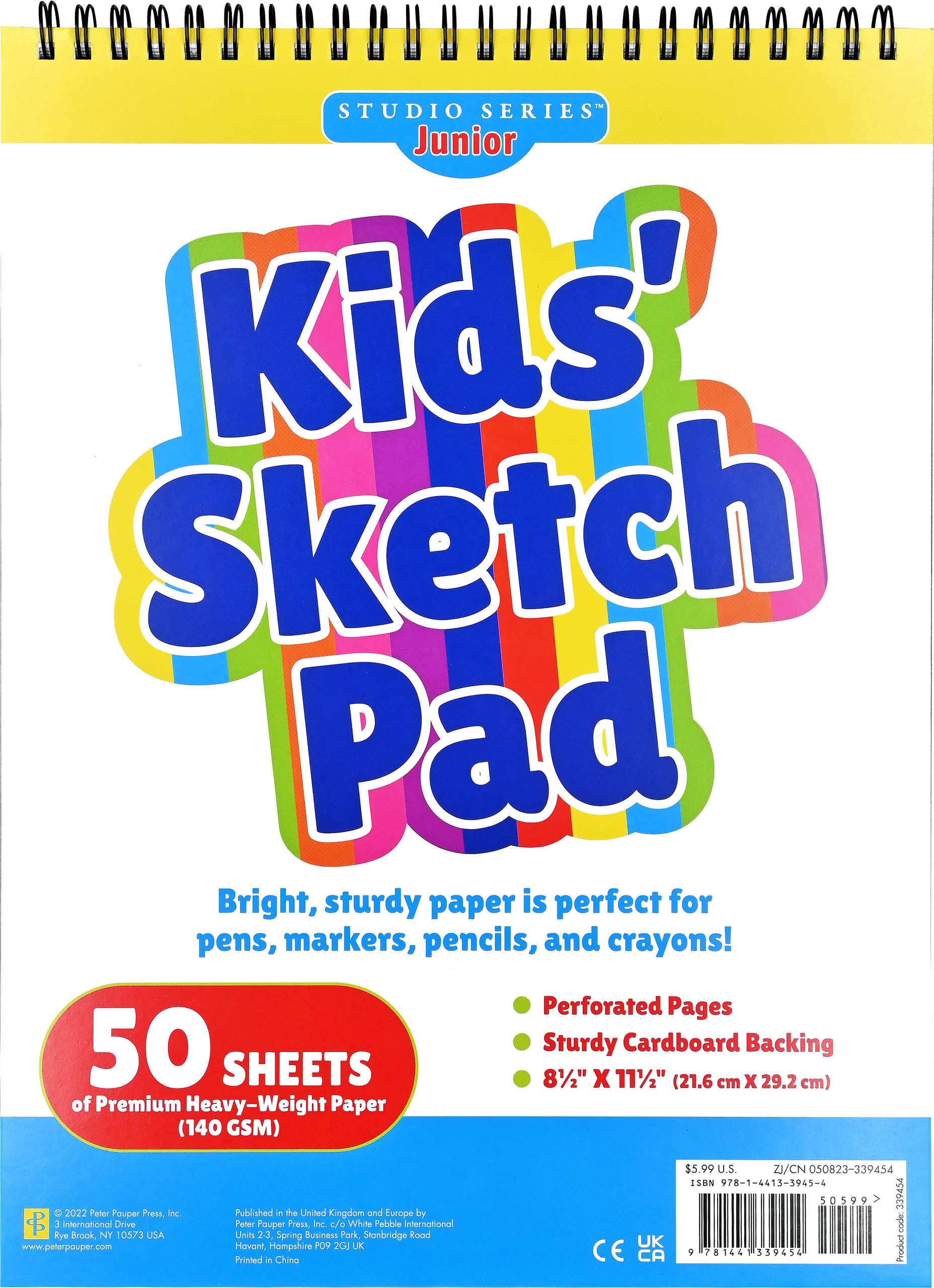 Studio Series Jr. Kids' Sketch Pad 8.5 X 11.5 Inches (50 Perforated Sheets of High Quality Paper. Acid-Free) by Peter Pauper Press