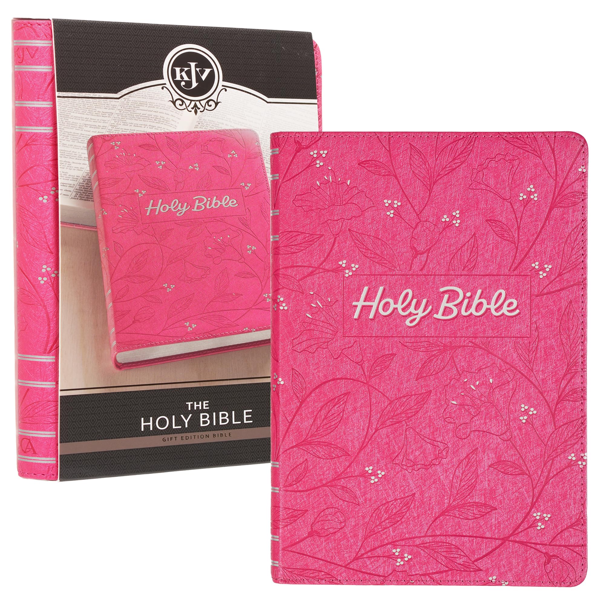 KJV Holy Bible, Gift Edition King James Version, Faux Leather Flexible Cover, Pink Floral Vine by Christian Art Gifts