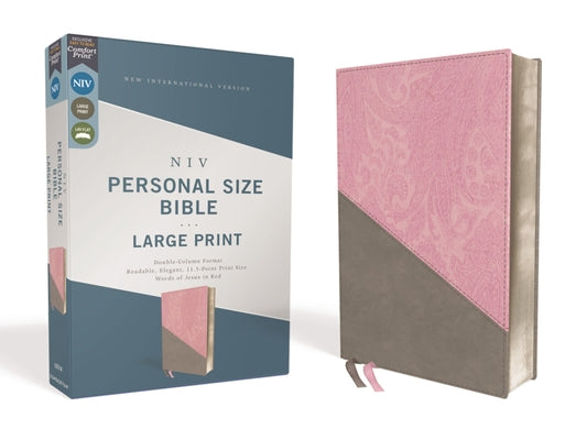 Niv, Personal Size Bible, Large Print, Leathersoft, Pink/Gray, Red Letter Edition, Comfort Print by Zondervan