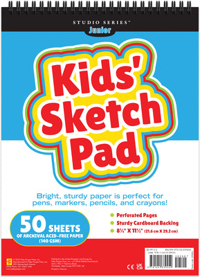 Studio Series Jr. Kids' Sketch Pad 8.5 X 11.5 Inches (50 Perforated Sheets of High Quality Paper. Acid-Free) by Peter Pauper Press