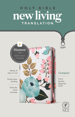 NLT Compact Zipper Bible, Filament Enabled Edition (Red Letter, Cloth, Floral Garden) by Tyndale