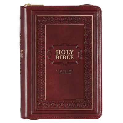 KJV Large Print Compact Bible Burgundy with Zipper Faux Leather by