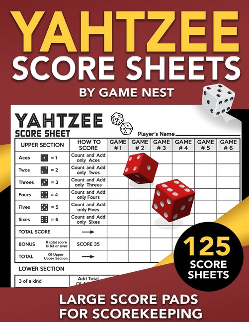 Yahtzee Score Sheets: 125 Large Score Pads for Scorekeeping 8.5 x 11 Yahtzee Score Cards by Nest, Game